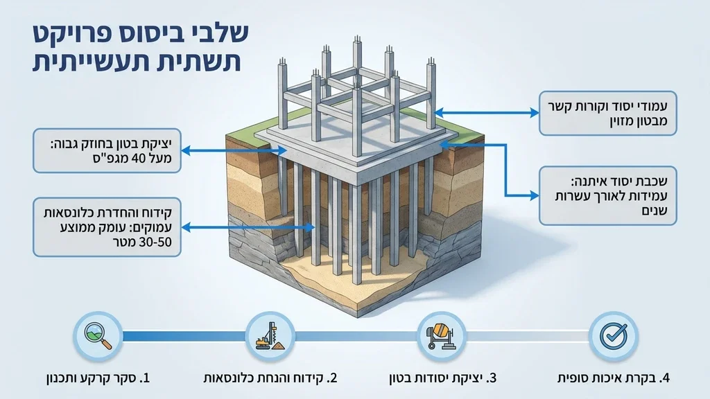יסודות וכלונסאות של מרכז לוגיסטי בתהליך בנייה
